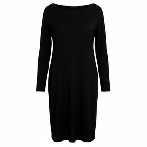 Eileen Fisher Black Long Sleeve Liquid Knit Boatneck Midi Dress M M